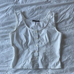 Brandy Melville White Button-Up Sleeveless Cropped Top Cotton